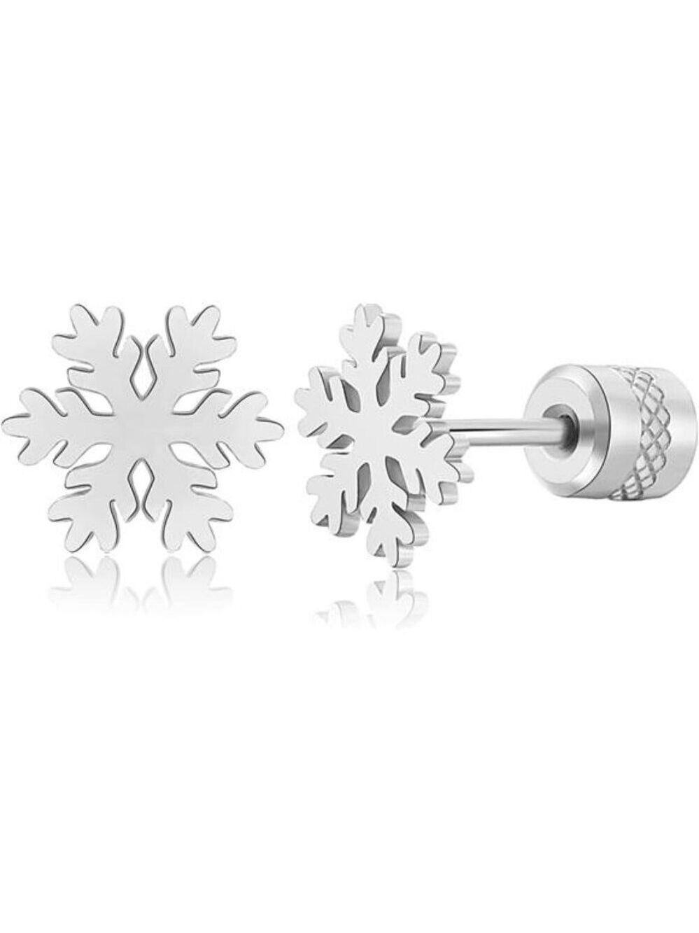 Womens Snowflake Earrings Titanium Stud Hypoallergenic Christmas Winter Jewelry